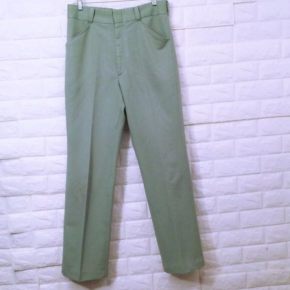 Vintage 70s Haband Dbl-Knit Polyester Disco Pants -S(31) Mod Retro Leisure Sage - Picture 5 of 10